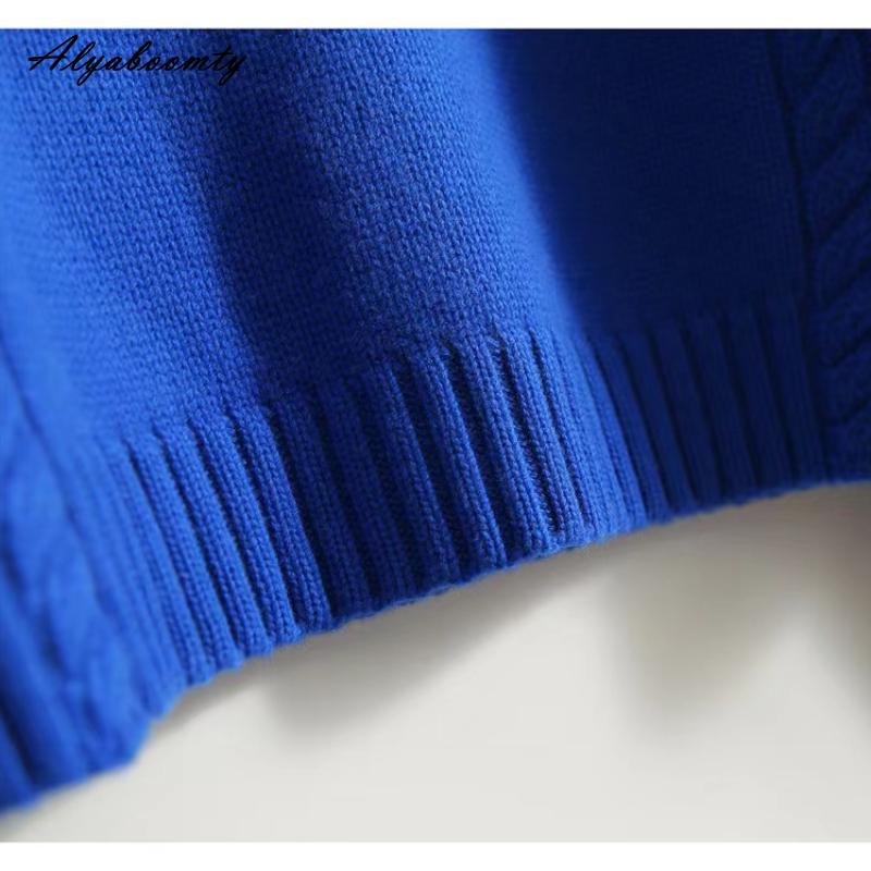 Корейский модный осенне-зимний женский повседневный свободный свитер с высоким воротником, синий, бежевый, зеленый, вязаный пуловер