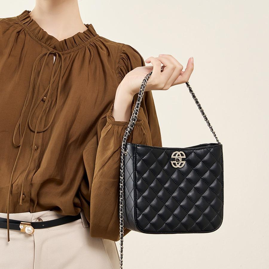 Fashion Versatile Shoulder Women's Bag New Leather Chain Rhombus Bag Commuter Bucket Bag Shoulder Bag