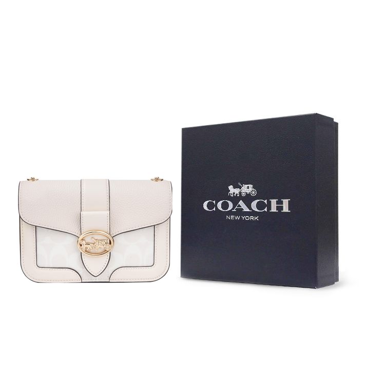 Coach Georgie 19 Сумка через плечо с цепочкой и цветовыми блоками из покрытого холста и кожи Маленькая сумка кросс-боди Женская сумка через плечо Цвет: Кремовый 7287-IMQQ4