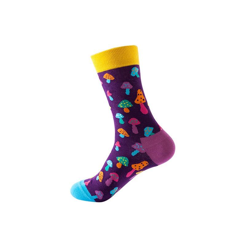 Мужские носки из гребенного хлопка, повседневные, модные, хлопковые, забавные, длинные, контрастные, с радужными полосками