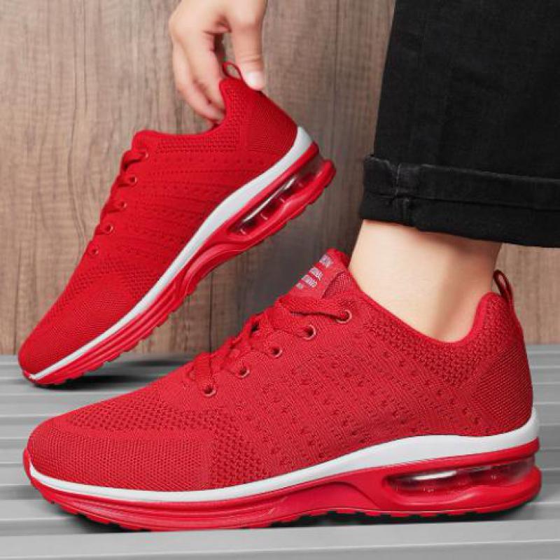 Fashion Air Cushion Running Shoes Ladies Mesh Breathable Walking Shoes for Women Red Sneakers Casual Lightweight Tennis Sports Shoes Man