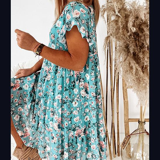 Летнее модное сексуальное плиссированное платье с коротким рукавом и круглым вырезом в европейском и американском стиле, женское повседневное платье