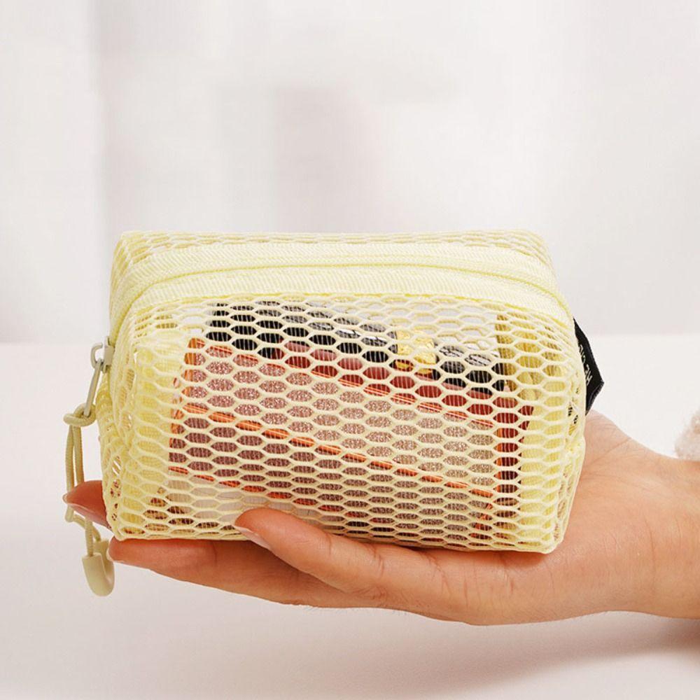 Large Capacity Lipstick Key Storage Pouch Mesh Zipper Coin Purse Portable Cosmetic Bag