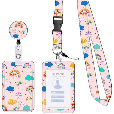 Выдвижной держатель для бейджа с леопардовым принтом, с держателем для карт, шейным шнурком, стильный брелок для ID-карты, бейджа работника, для женщин