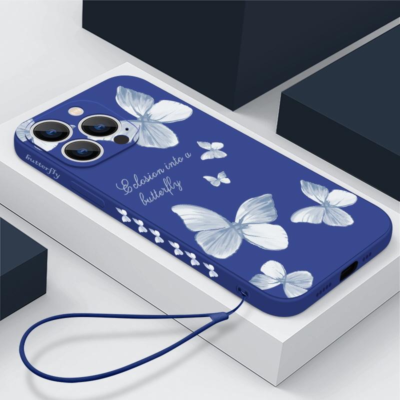 Мягкий чехол с рисунком бабочки для iPhone 16 15 Pro Max 14 13 Xiaomi 13T Poco X7 X6 Redmi Note 14 13 12, противоударный чехол с ручной веревкой