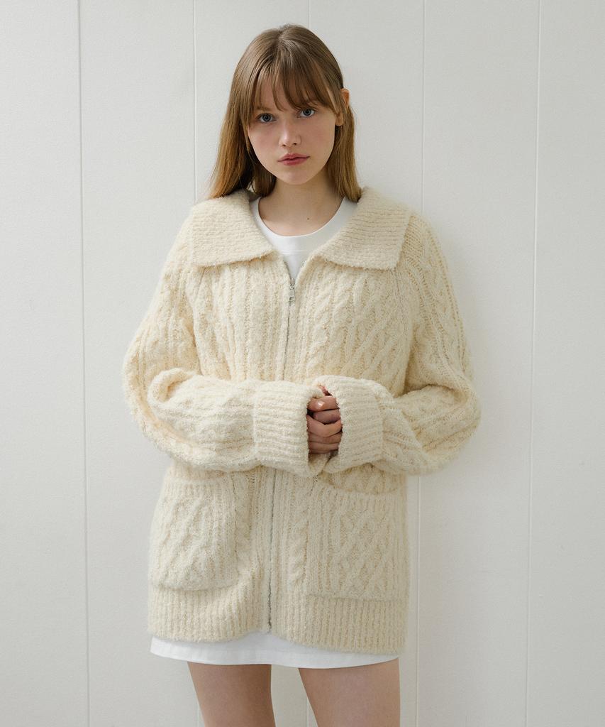 LETTERA Alpaca Wool Bookle Knit Zip-Up_2Color