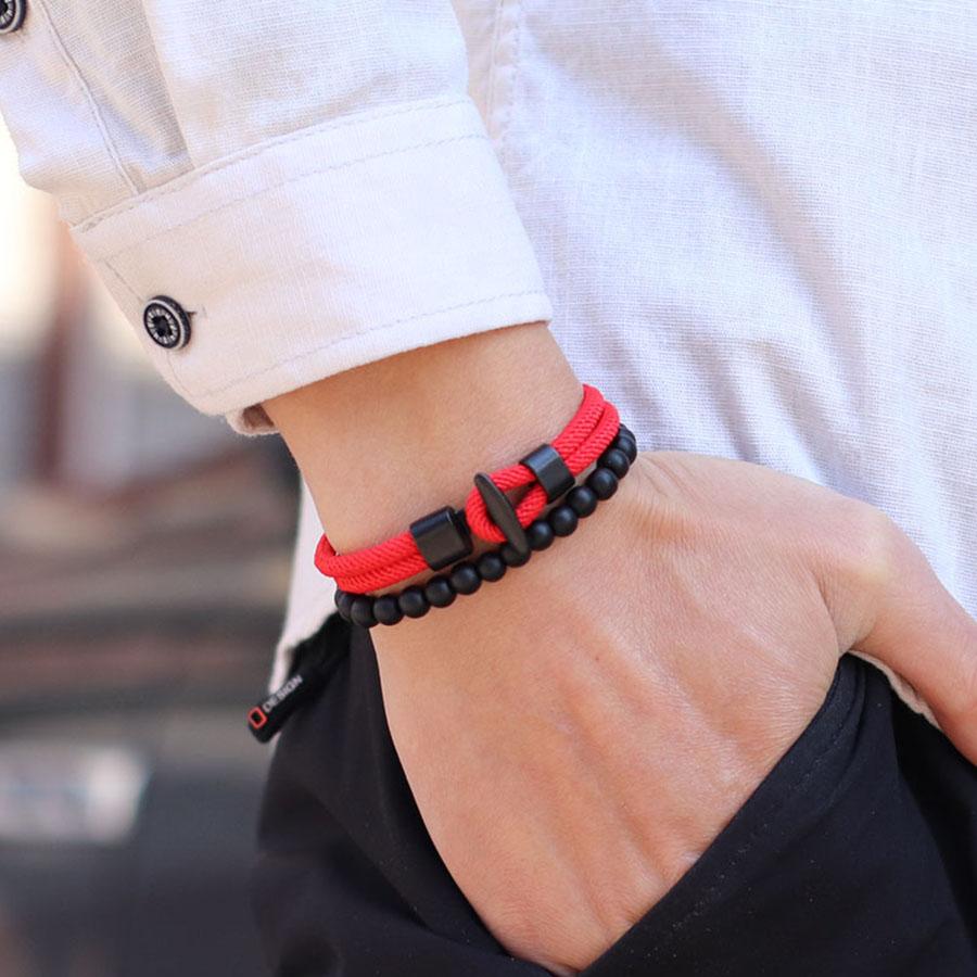 2 шт./компл. натуральный 6 мм оникс камень мужской браслет простой миланский канат бусины модный браслет комплект мужчины женщины пара латунные украшения