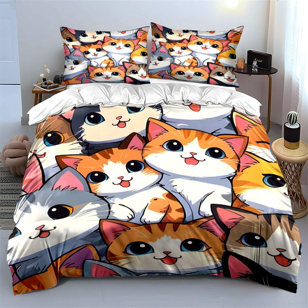 "Cartoon Cute Cat Bedding Set" Bedding Duvet Cover Set Duvet Cover Pillowcases (1 * Duvet Cover 2 * Pillowcases, without duvet insert)