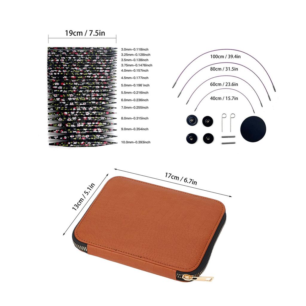 Набор игл для швейной машины, набор игл для вязания крючком, набор круговых спиц, спицы для вязания, алюминиевый материал, простая в использовании, универсальная съемная сумка для хранения 17 X