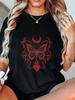 Black Oversized T Shirt With Red Butterfly Moon And Heart Print For Casual Wear