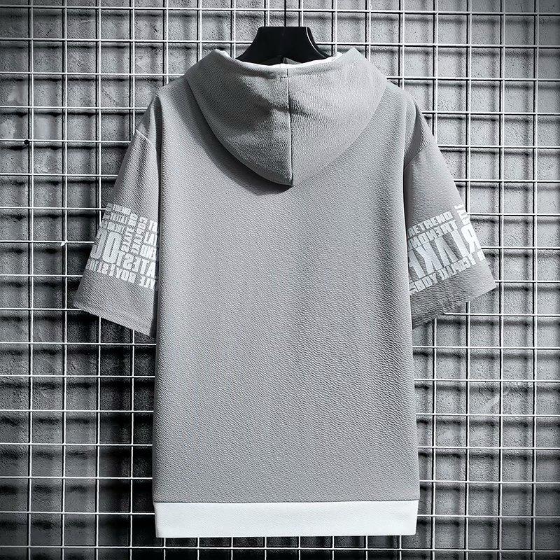 Summer Men's Casual All-match Hooded Pullover Quick-drying Running Sports Men's Printed Short-sleeved Top