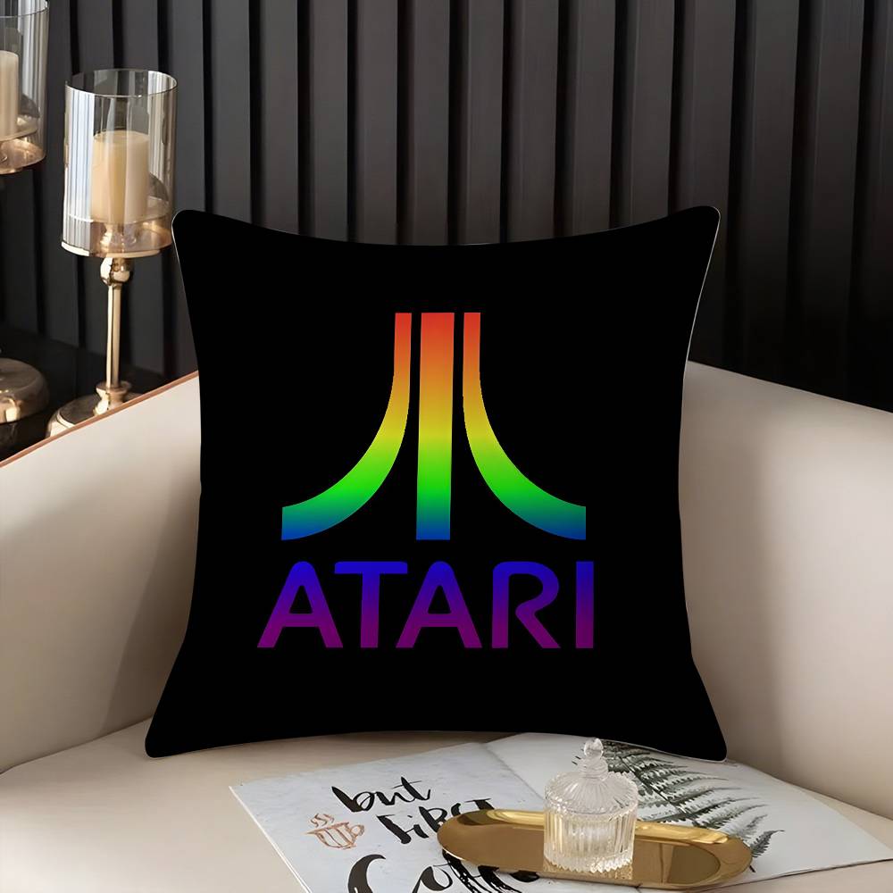 Classic A-AtariS Game Logo Pillow Case Home Dorm Chair Back Short Plush Double-sided Printing Office Nap Time Cushion Cover