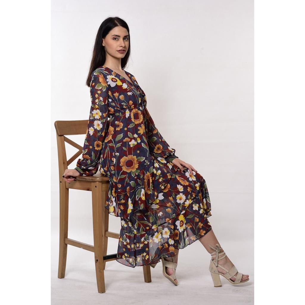 Юбка с цветочным узором и детальным платьем в пол