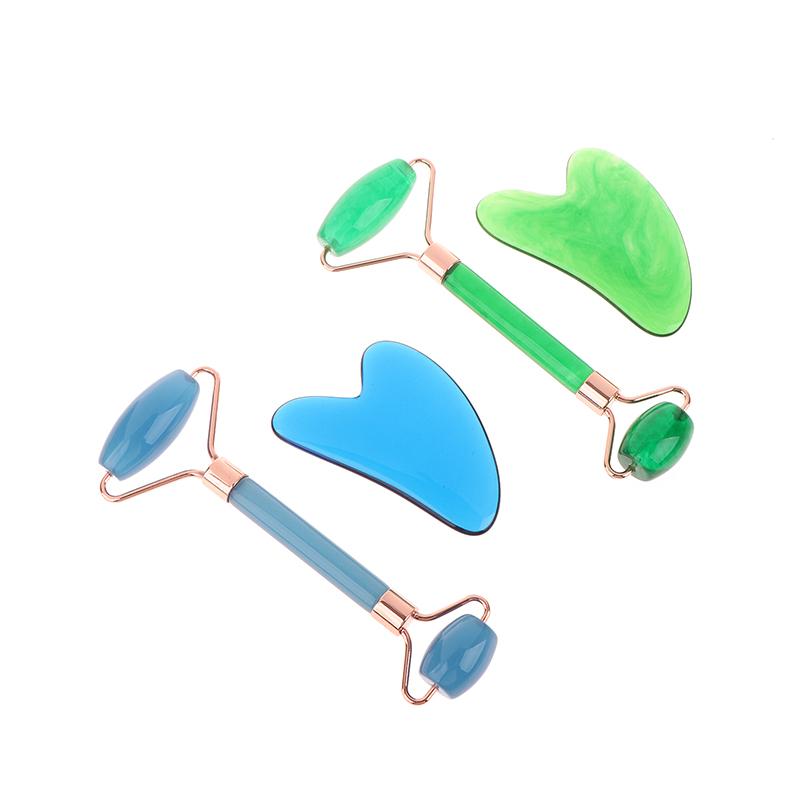 2 шт. Массажер для лица и шеи, роликовый резиновый скребок для красоты, двухсторонняя массажная палочка для разблокировки и расслабления, не розовый нефрит