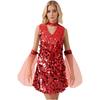 Womens Halloween Sequin Hippie Costume 70s Disco Sleeveless Mini Dress