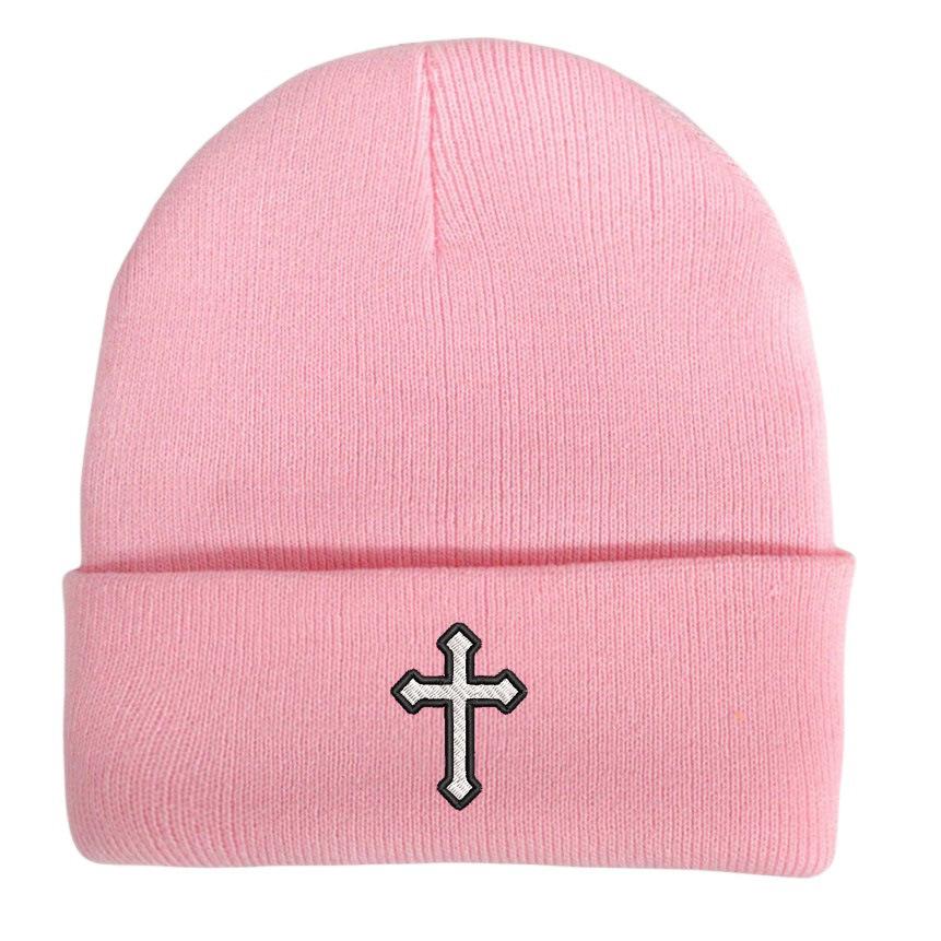 European and American popular fashion embroidery cross knitted hat outdoor sports wool hat cycling warm hat cold hat