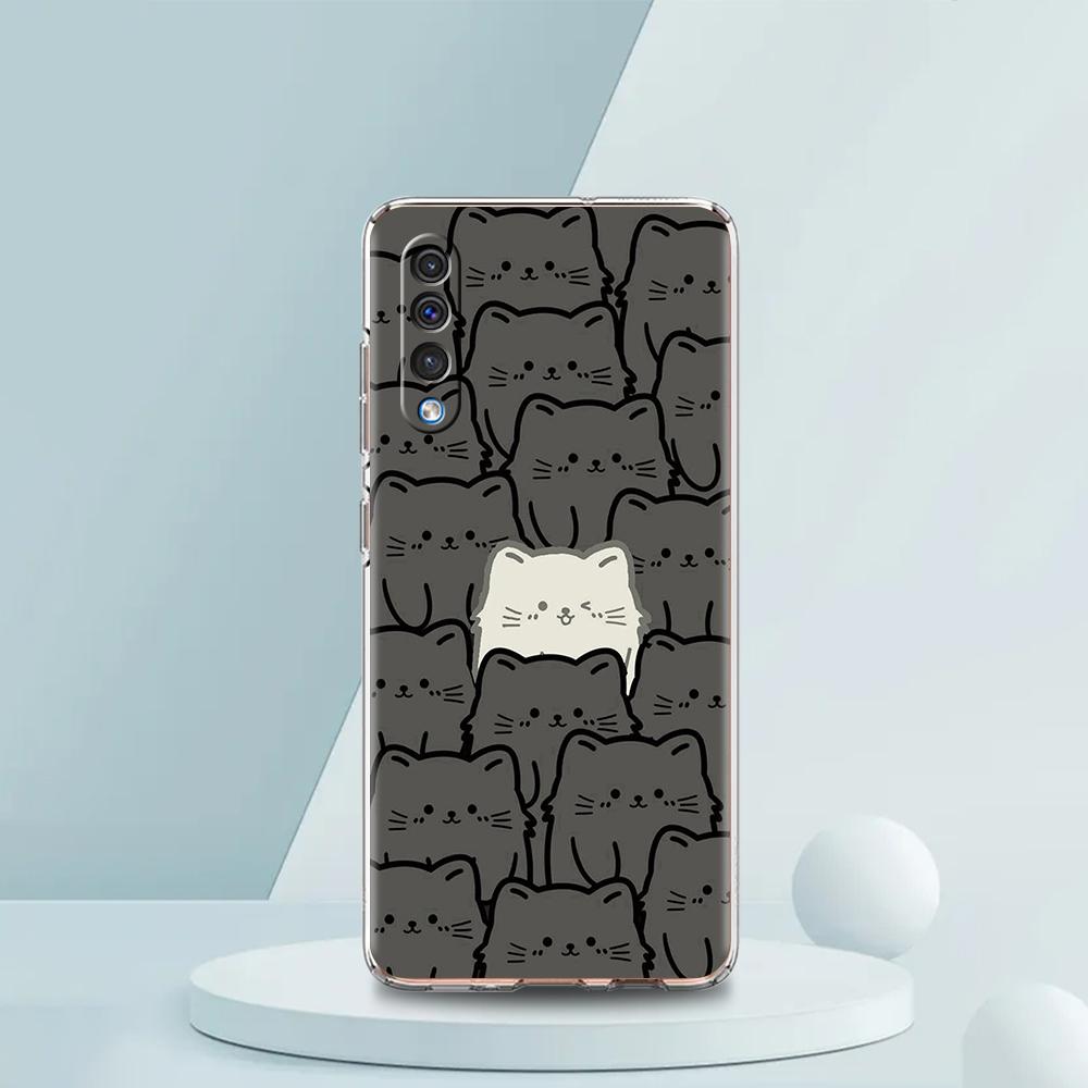 Милый Мультяшный Черный Кот Чехол Для Samsung A16 A14 A12 A22 A32 5G A34 A42 A52 A54 A50 A70 A30 A40 A20E A10S A02S A04S A06 Чехол