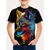Cool Wolf Boy T-shirt Tiger 3D Printed Children's Short Sleeve Casual Comfortable Boys' Top Outdoor Breathable Lightweight Clothes