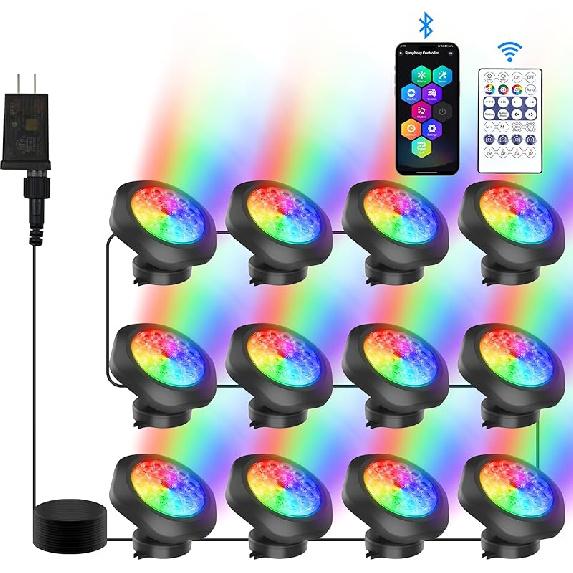 RGBW Pond Lights with Timer, 18 LED Super Bright Underwater Submersible Fountain Lights Color Changing Spotlights, Remote Control IP68 Waterproof for