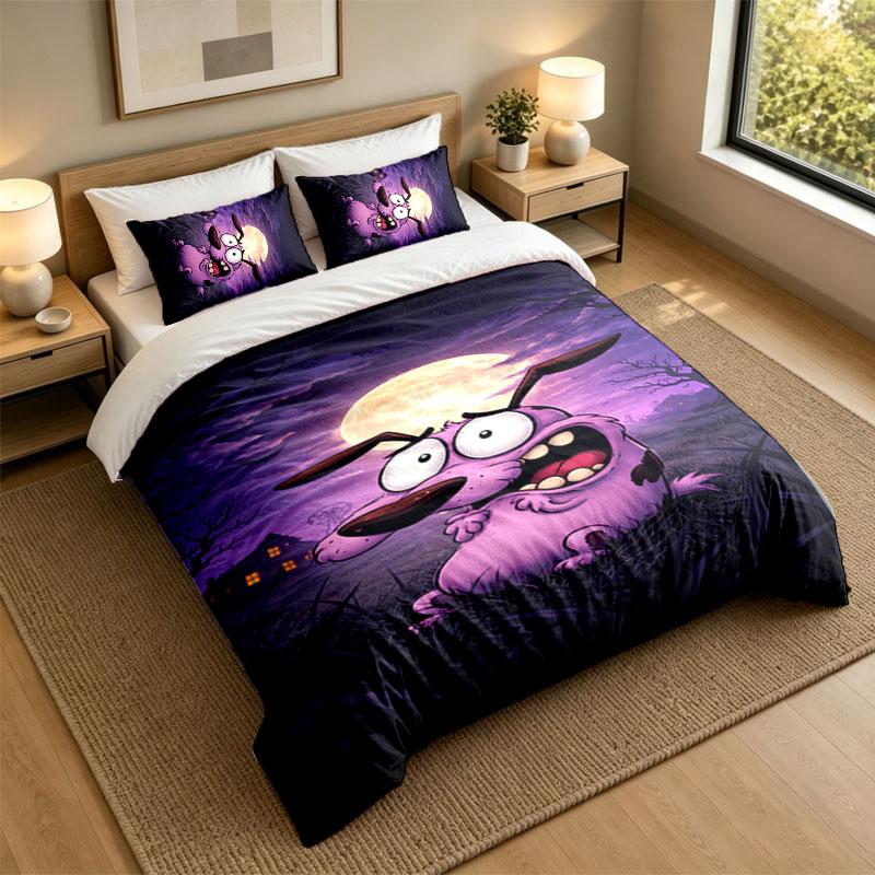 3Pcs Bedding SetCourage the Cowardly Dog Soft Bed Sheet and Two Pillowcases Home Bedroom Decor