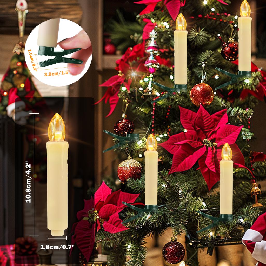 10/20/30Pc LED Flameless Flickering 12CM Taper Clip-On Candles Drip Timer Remote Control Cordless Christmas Tree Holiday Decor