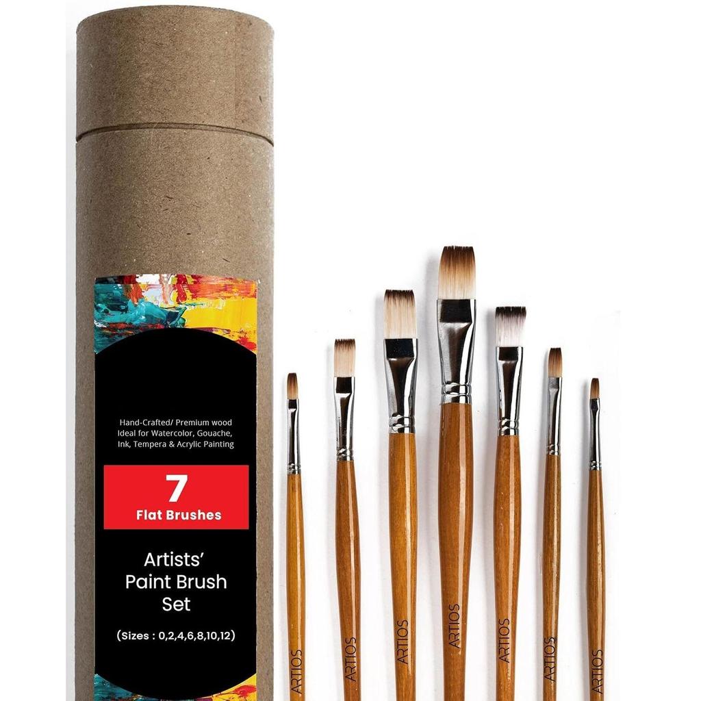 Flat Paint Brushes Set/Handmade Professional Artist Painting Brush Set for Acrylic, Watercolor, & Gouache Painting with Brush Holder - Cruelty-Free