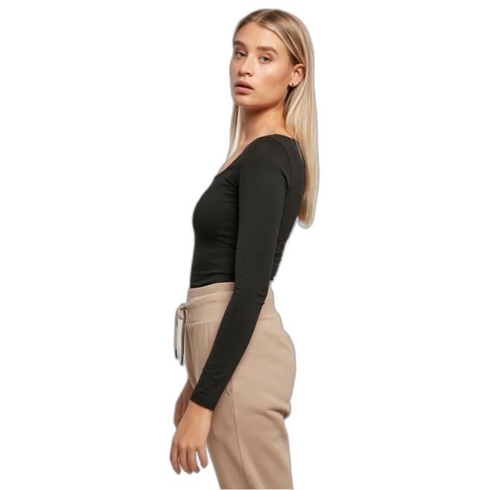 Body à manches longues - Urban Classics - Noir - Encolure carrée - Jersey stretch biologique - Taille L