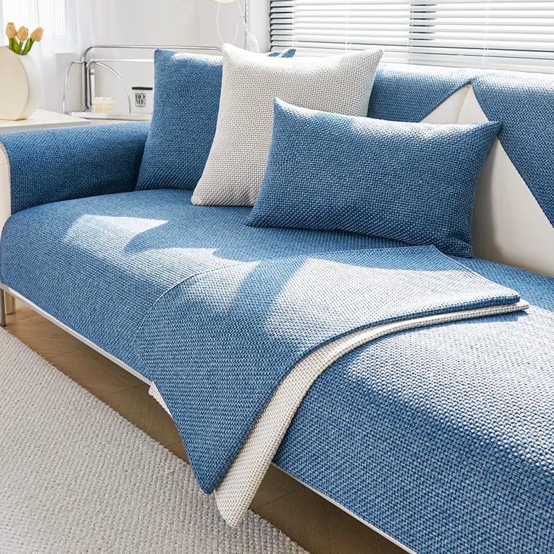 1PC Nordic Cotton Linen Sofa Cover Solid Color Non-slip Sofa Cushion All Seasons Universal L Couch Slipcover for Living Room