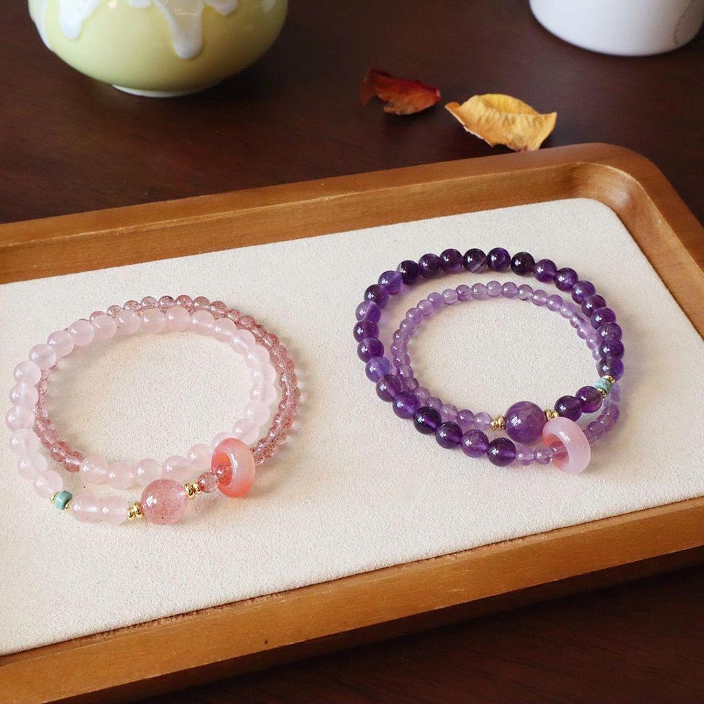 Браслет лавандовый с двойной петлей: Женский дизайн в стиле легкой роскоши с талисманом на удачу