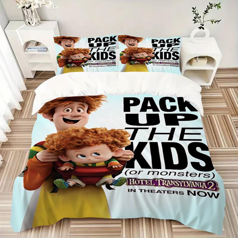Pack Up The Kids Print 3Pcs Bedding Set,Duvet Cover with 2 Pillowcases Soft Microfiber Bedroom Decor