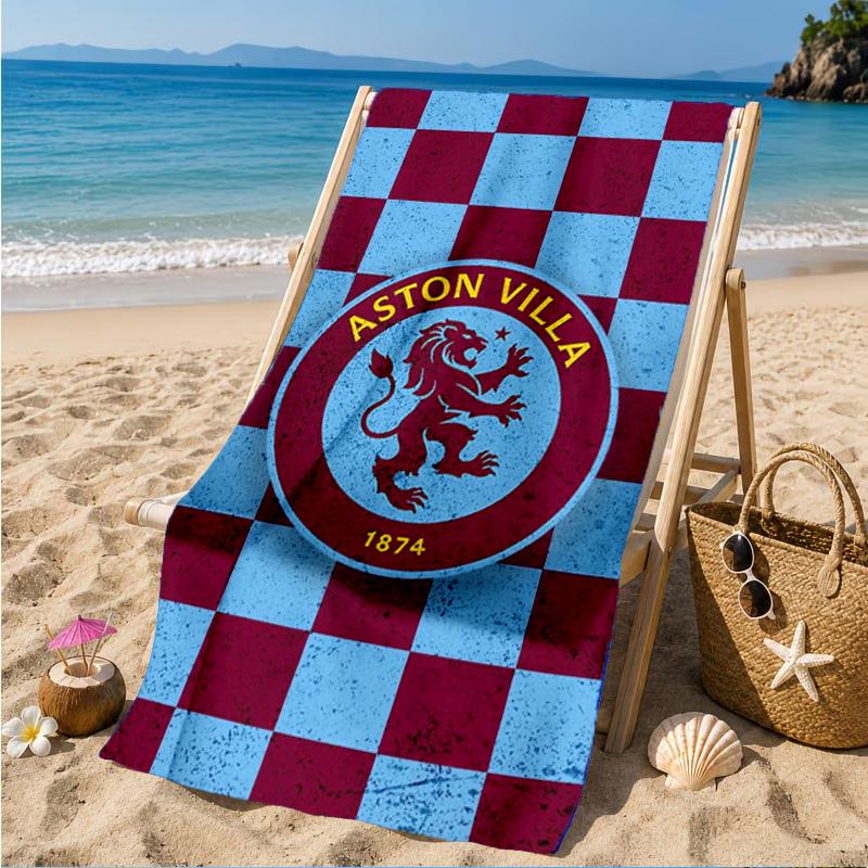 Пляжное полотенце с дизайном герба Aston Villa, Быстросохнущее, Легко в уходе, Подходит как для фитнеса, так и для пляжного отдыха, Спортивный незаменимый аксессуар