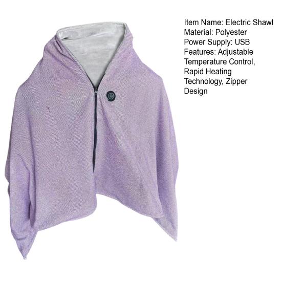 Electric Heated Shawl Blanket Adjustable Temperature Control Rapid Heating Technology Zipper Design USB Heated Blanket Shawl