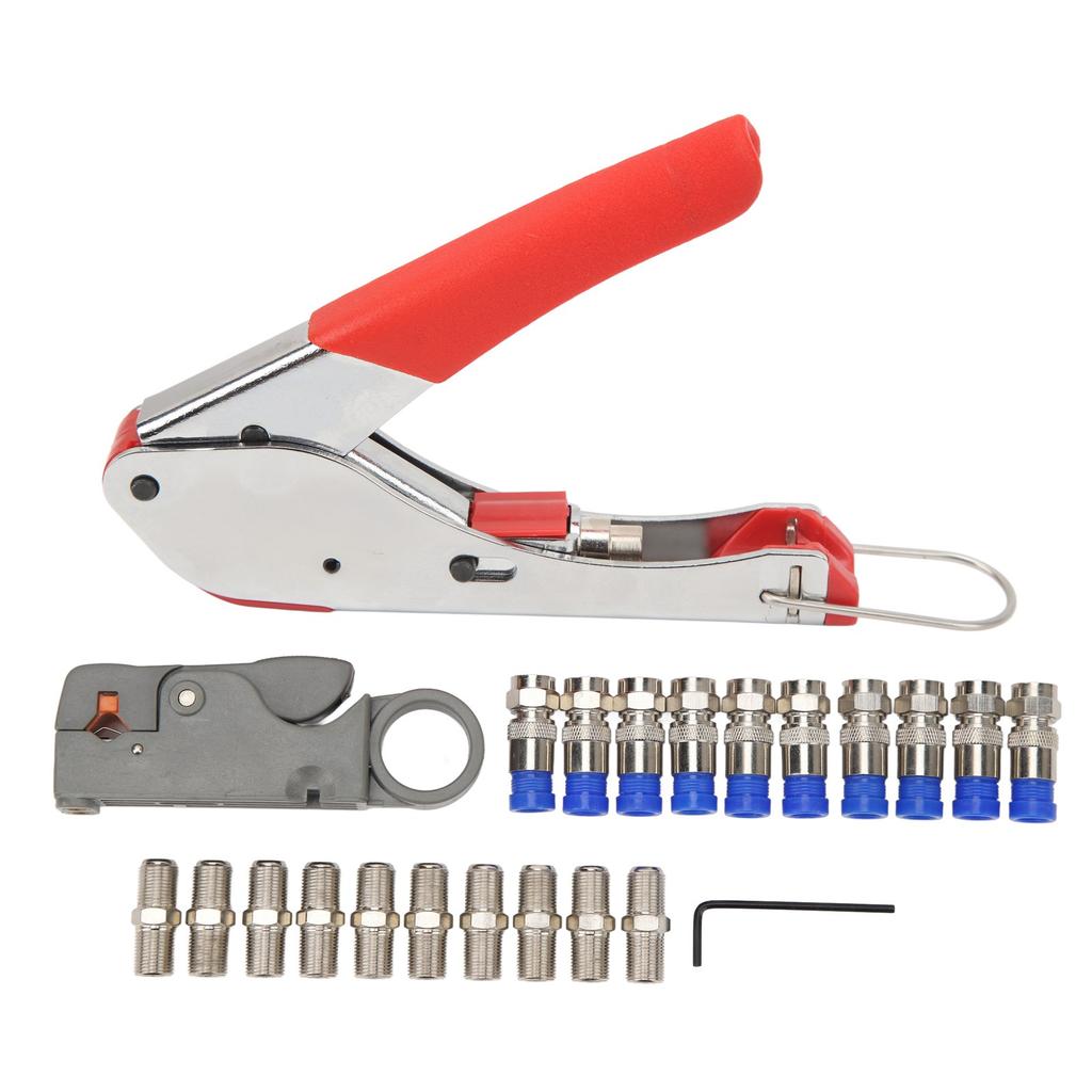 Coaxial Cable Crimper Coax Wire Stripper Crimping Stripping Tool with F Connector for RG59 RG6