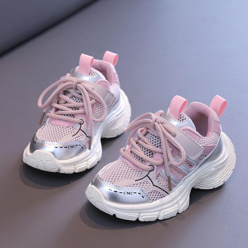 Детские сетчатые кроссовки весна и осень для мальчиков Pops Shoes Обувь для девочек Кроссовки для бега среднего и большого размера Tide