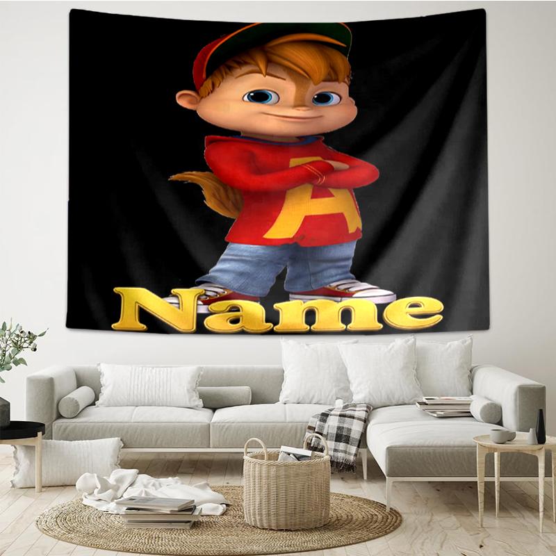 Custom Name Alvin and the Chipmunks Print Tapestry, Backdrop, Easy Setup, Ideal for Bedroom, Office & Living Room, with Aesthetic Wall Hanging Decor.