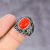 Italian Red Coral Handmade 925 Sterling Silver Jewelry Ring Size 8.5 F7F04