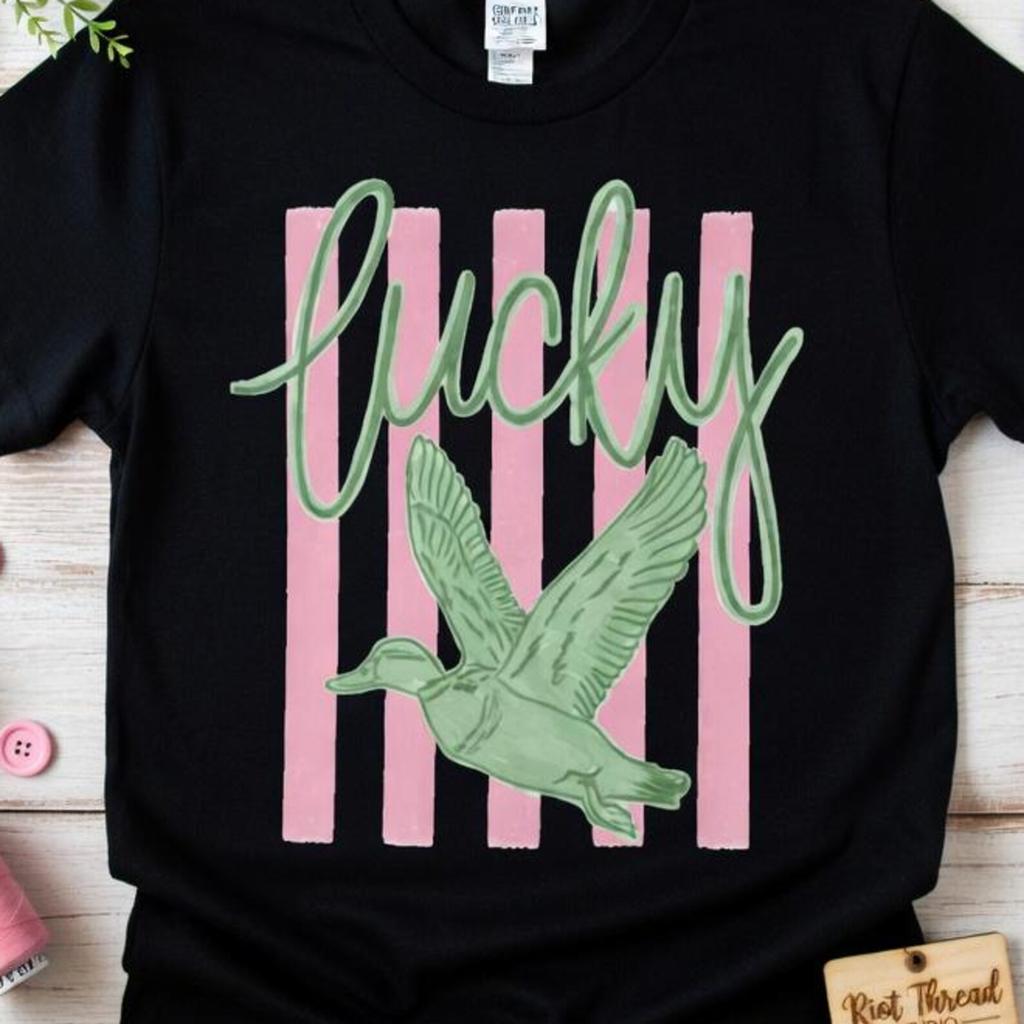Lucky Duck Comfort Colors Garment Dyed T Shirt, Mint Green Flying Waterfowl Graphic Tee, Striped Unisex Top, Cotton Birthday Gift