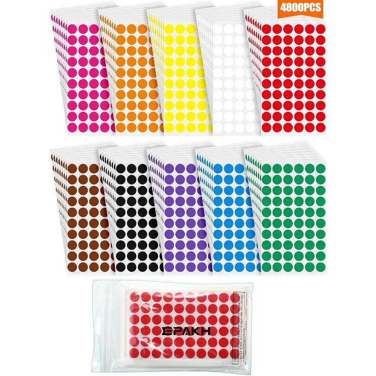 Epakh 4800 Pieces 1/2 Inch Round Color Circle Dot Sticker Labels 10 Assorted Colors Coding Adhesive Round Sticker for Marking, Organizing