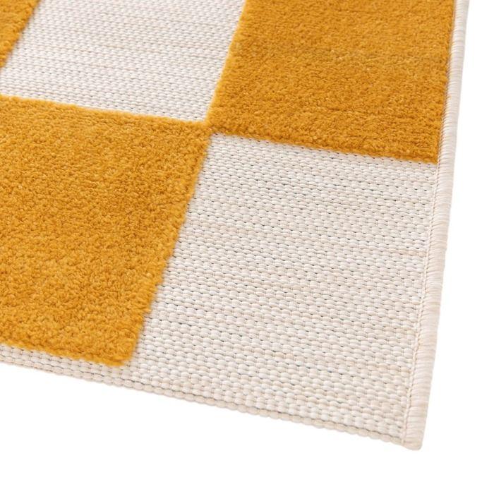 Tapis salon damier en relief moderne jaune écru 160x230