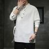 Men Shirt Stand Collar Long Sleeves Ethnic Chinese Lace-up Hanfu Style Retro Solid Color Loose Plus Size Side Slit