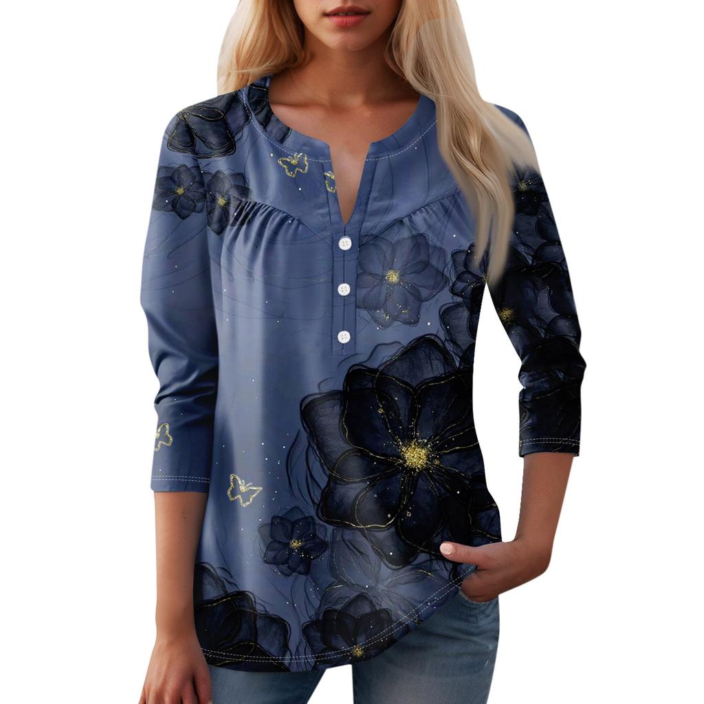Женская мода повседневный топ с длинным рукавом и круглым вырезом с цветочным принтом
