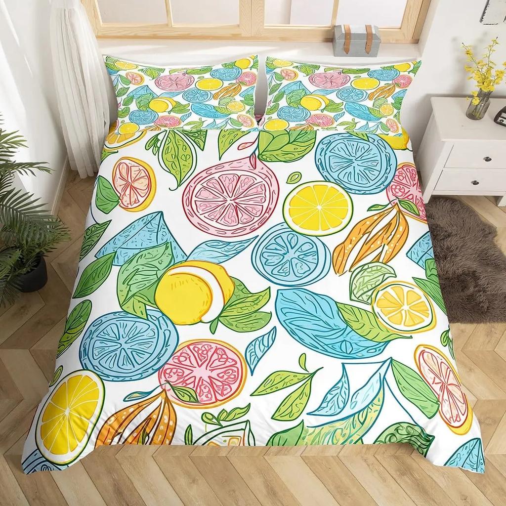 Fruits Duvet Cover Strawberry Banana Mango Lemon Pineapple Bedding Set Grapes Orange Comforter Cover,Summer Fruit Quilt Cover