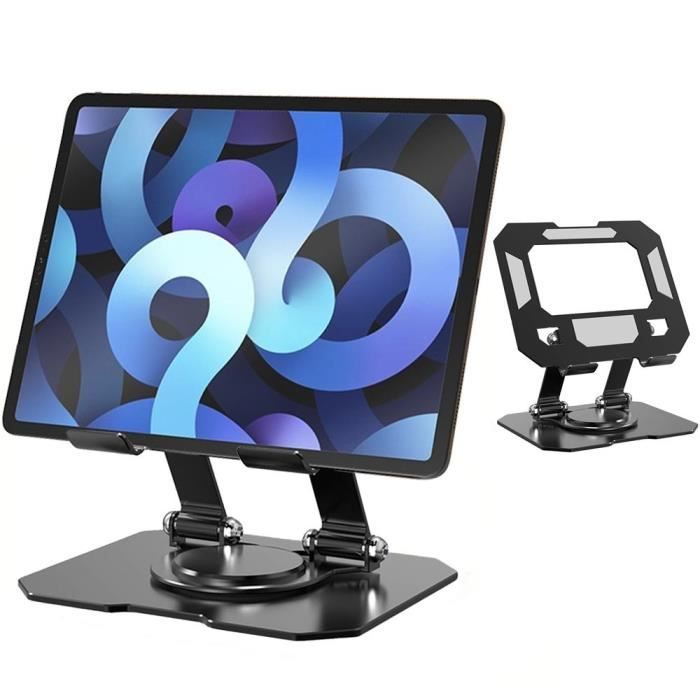Foldable Tablet Stand, 360° Rotating Stand for iPad-Samsung Tab-Redmi Pad, Adjustable Non-Slip Metal Black