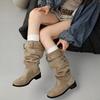 But Knee Boots Women's Autumn 2025 New Thick Heel Round Head Thin Tall Knight Boots Pleated Pile Boots