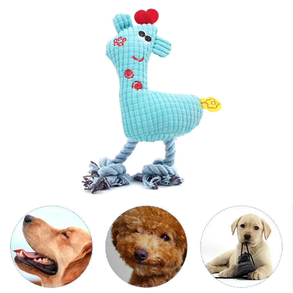 Dog Plush Toy Puppy Chewing Woven Rope Flannel Giraffe Shape Safe Cute for Pet Teeth Cleaning Sky