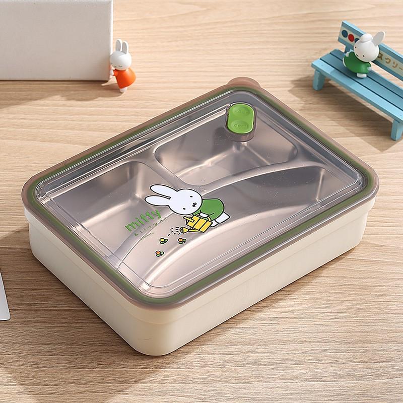 Miffy Stainless Steel Lunch Box 1.2L 3/4 Compartment Food Container Students Adults Office Cafeteria Use