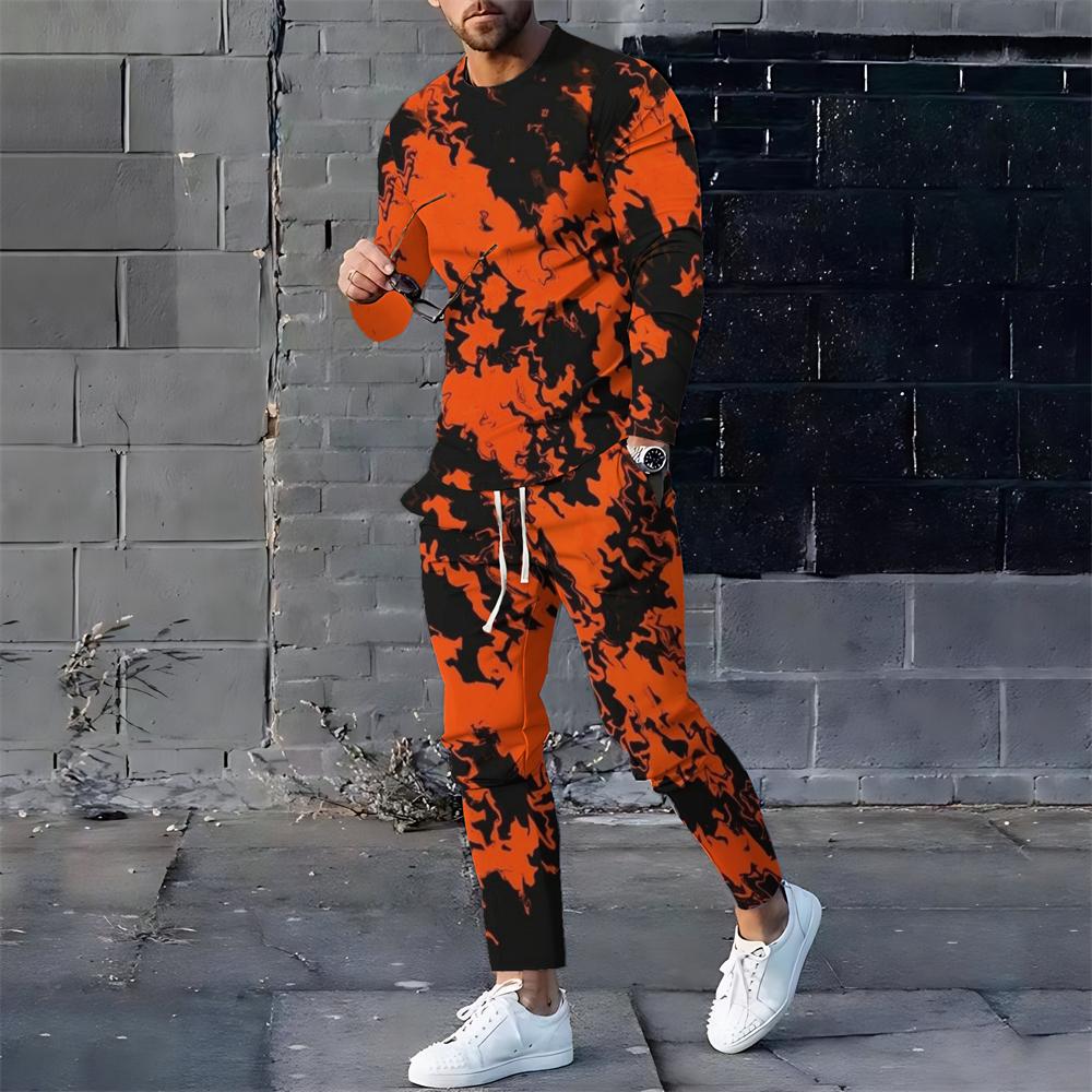 Мужские спортивные костюмы с 3D-принтом, мужские свободные футболки с длинным рукавом, брюки, спортивный костюм, модные повседневные уличные топы, комплекты из 2 предметов