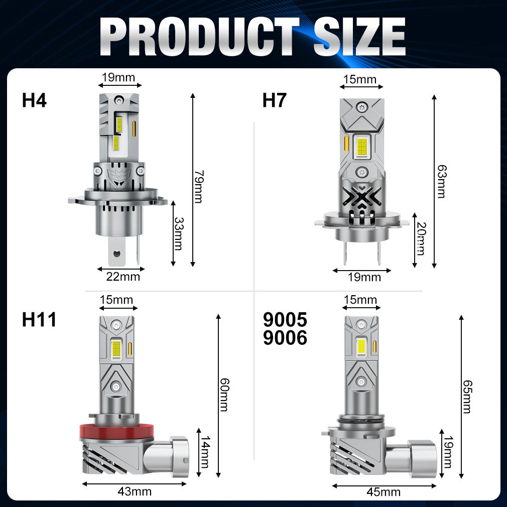 2Pcs H11 H7 H4 LED Bulb HB3 HB4 9005 9006 Headlight Kit Mini Wireless 60W 20000LM 6500K CSP for Car Headlamp 12V White Auto Diode Turbo Lamp