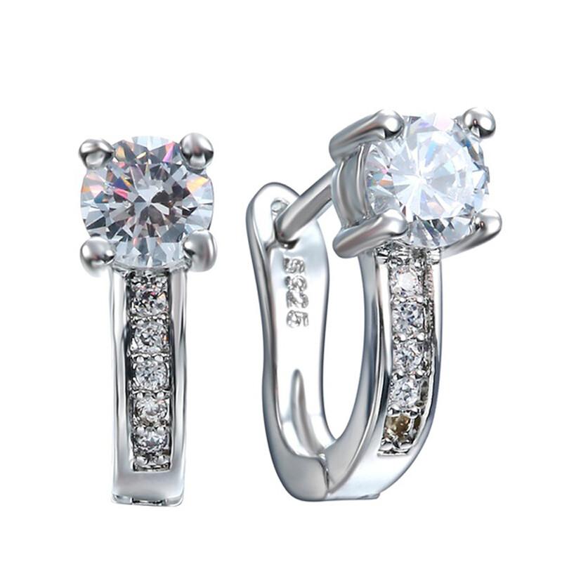 925 Silver Cubic Zirconia Zircon Hoop Drop Earrings for Women Wedding Jewelry