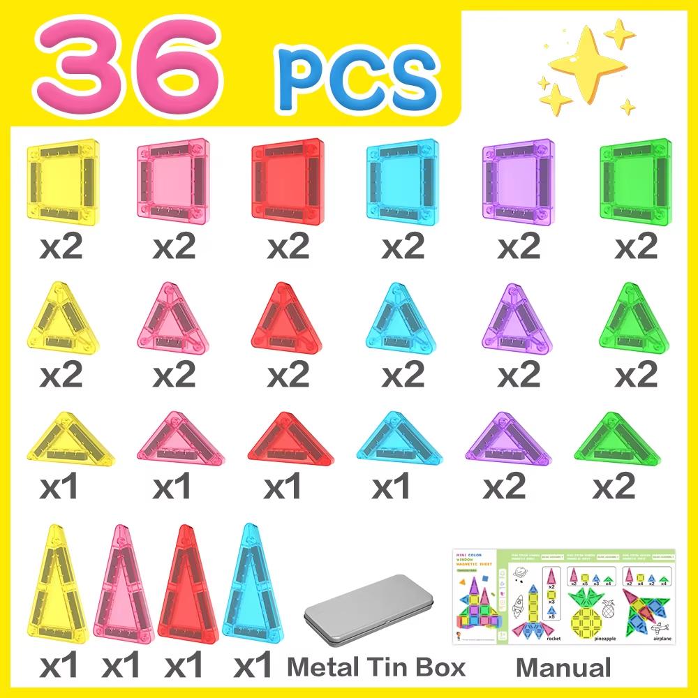 Mini Kids Travel Tiles in Metal Case STEM Educational Magnetic Construction Toy Mini Magnetic Building Blocks